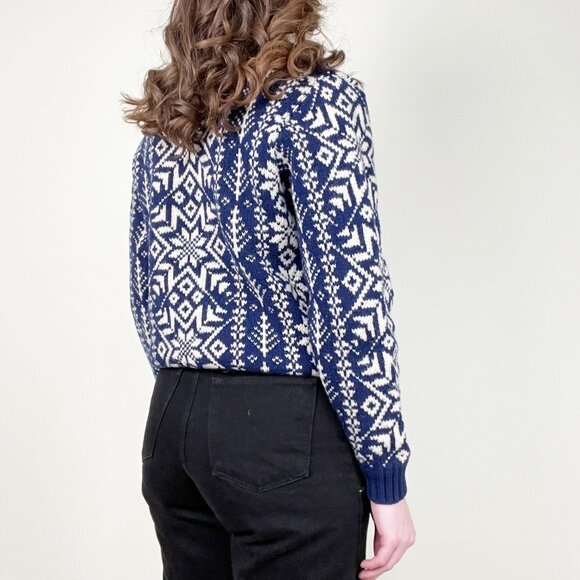 Vintage 100% Wool Fair Isle Sweater Winter Christmas Knit Scandinavian Fisherman - Picture 3 of 5